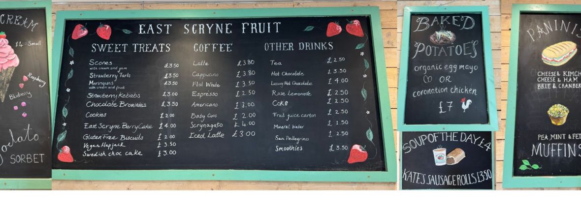 Montage of East Scryne Fruit's 2025 Menu Blackboards
