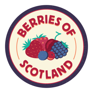 Scotland Food & Drink's 2025 inaugural โBerries of Scotlandโ Campaign. A circular logo with a cream background and purple band around the outside. Inside the sphere is a bundle of illustrated, surrounded by the words 'Berries of Scotland' in a deep berry red colour